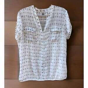 Roz & Ali Lock & Key Sheer White Top Blouse w/ Built in Cami Size XL Top Shirt
